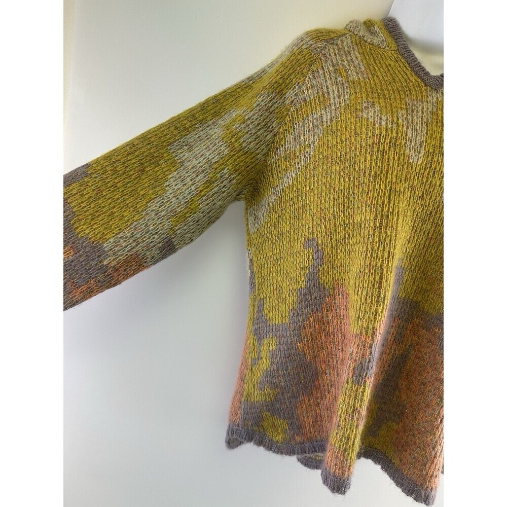 April Cornell Hooded Sweater Pullover Knit Yellow Purple Geometric Womens Large - Picture 4 of 14